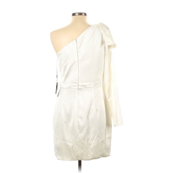 Leena Mac Duggal White One Shoulder Long Sleeve Satin Mini Dress Size 10 - Picture 9 of 9